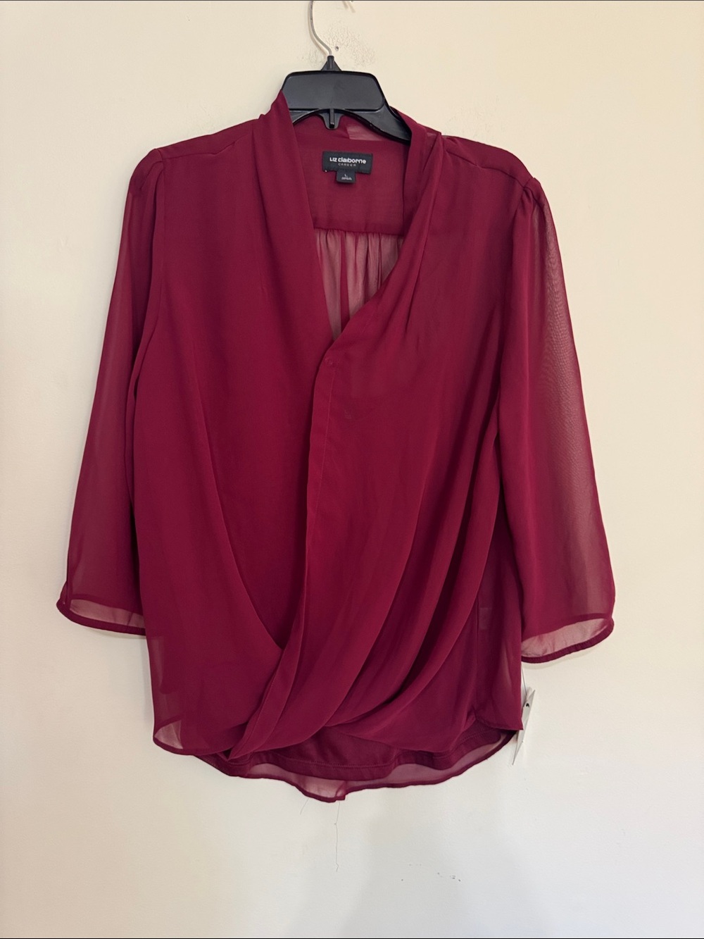 Liz Claiborne Burgundy Draped Surplice Blouse
